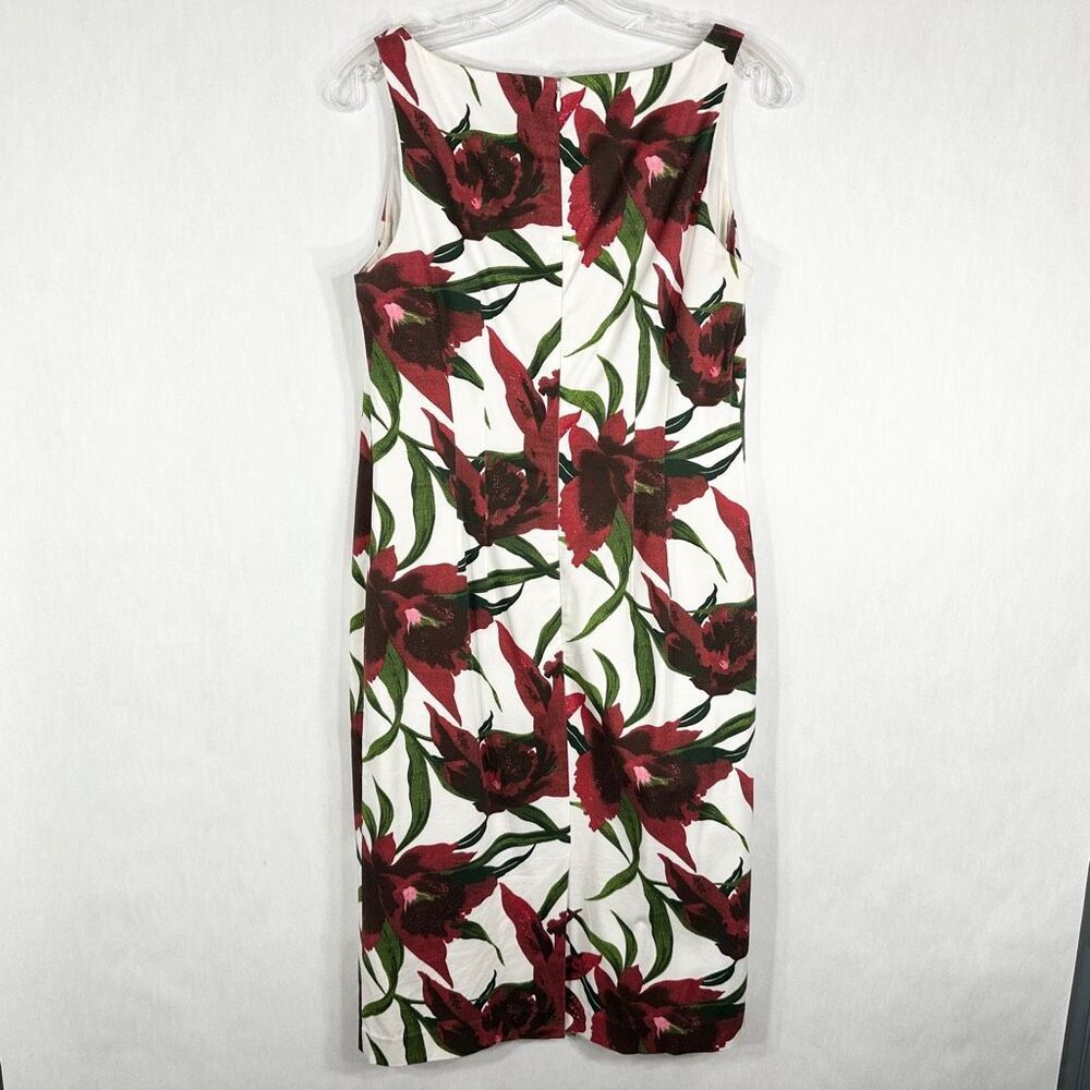 Lafayette 148 Size 8 Dress White Red Green Floral Shift Lined‎ Knee Length 642 - Picture 2 of 8